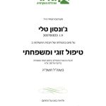 טלי ג'ונסון - טיפול זוגי ומשפחתי בכרמיאל. תעודת הסמכה